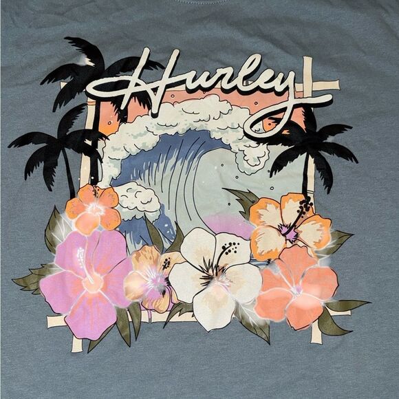 Hurley Graphic Tee with Floral Design SHORT SLEEVE SIZE LARGE NWT - Picture 2 of 4